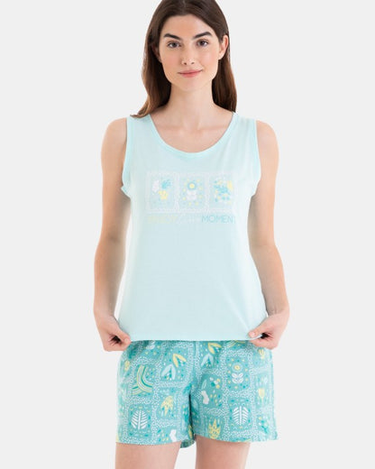 Pijama Corto de Mujer Sin Mangas Estampado Flores