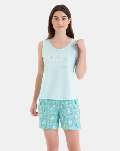 Pijama Corto de Mujer Sin Mangas Estampado Flores