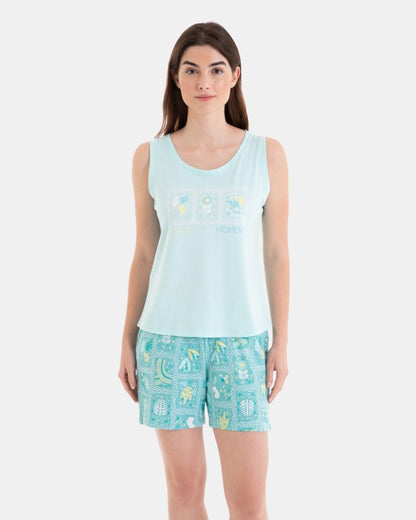 Pijama Corto de Mujer Sin Mangas Estampado Flores