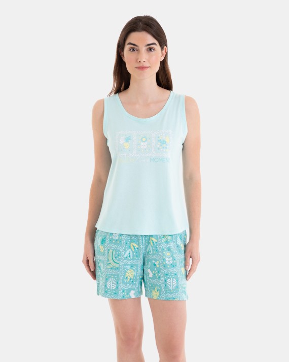 Pijama Corto de Mujer Sin Mangas Estampado Flores