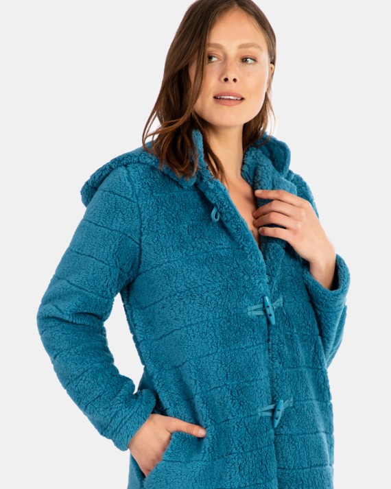 BATA CORTA DE MUJER TEJIDO BORREGUITO Y CAPUCHA – Corsetería Coquette