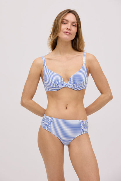 Conjunto de bikini rayas azules con textura detalle lazo