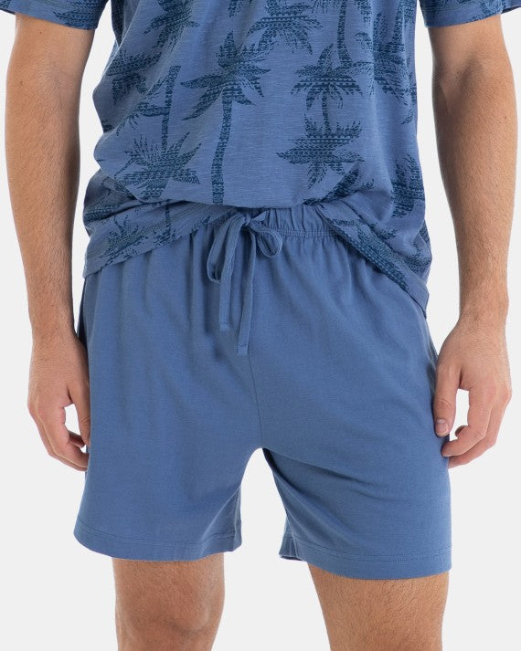 Pijama Corto de Hombre 100% Algodón Estampado Palmeras