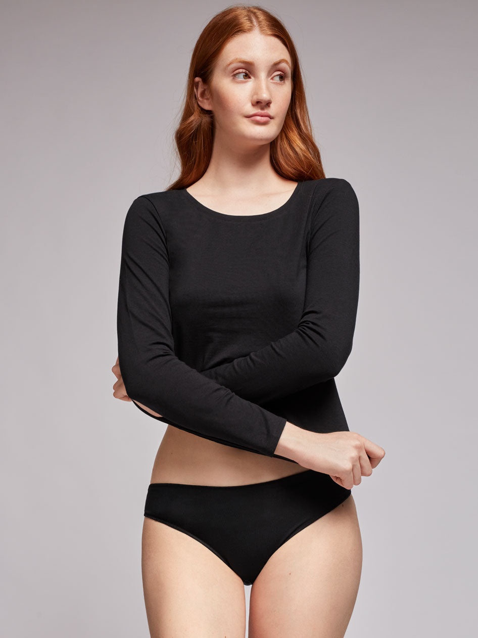 Camiseta interior manga larga algodón orgánico - Negro - 1/0129