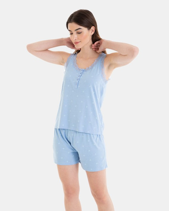 Pijama Corto de Mujer de Tirantes y Puntilla