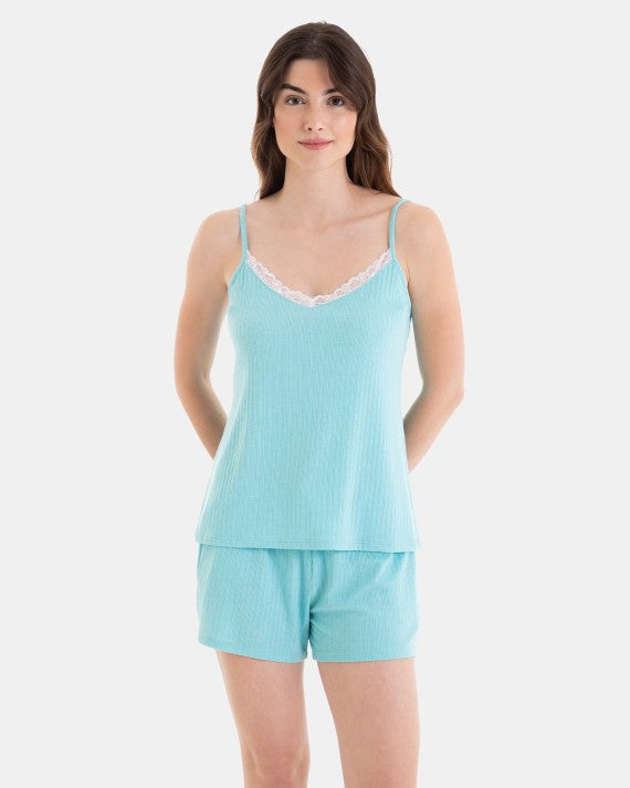 Pijama Corto de Mujer de Tirantes Tejido Desagujado