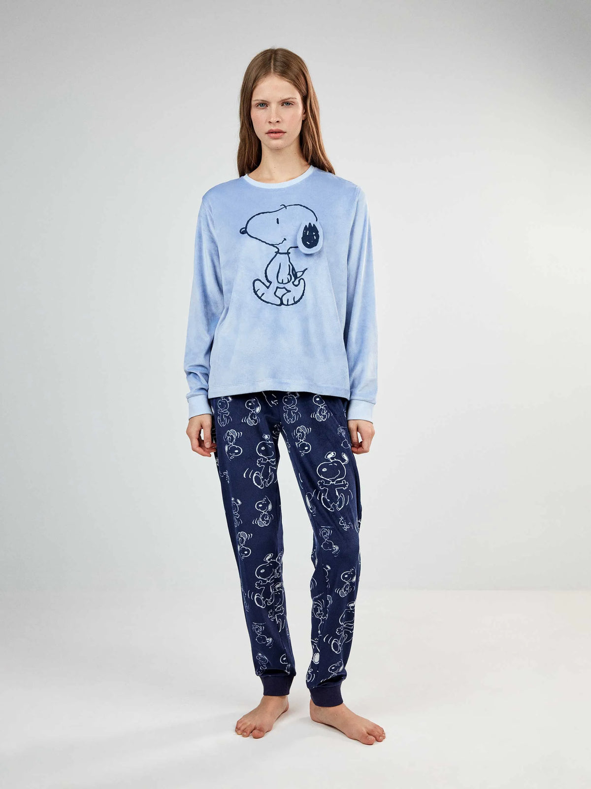 Pijama largo de Snoopy con pantalón estampado a contraste