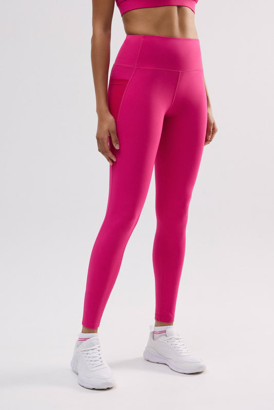 Leggings deportivos largos bolsillo lateral fucsia