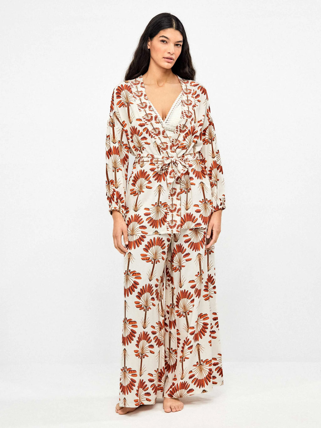 Kimono estampado palmeras