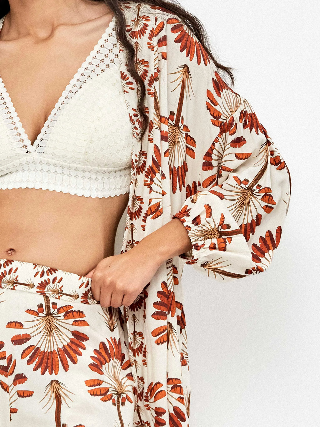 Kimono estampado palmeras