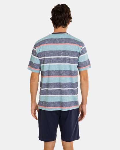 Pijama corto de hombre de punto listado en tonos azules