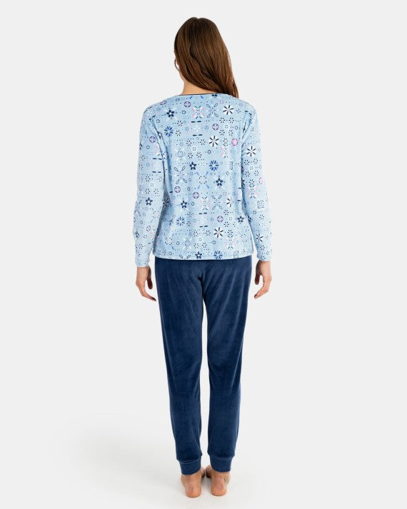 Pijama de mujer largo en tejido de micropolar