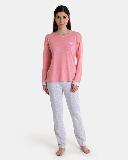 Pijama de mujer largo en tejido Jacquard color rosa suave