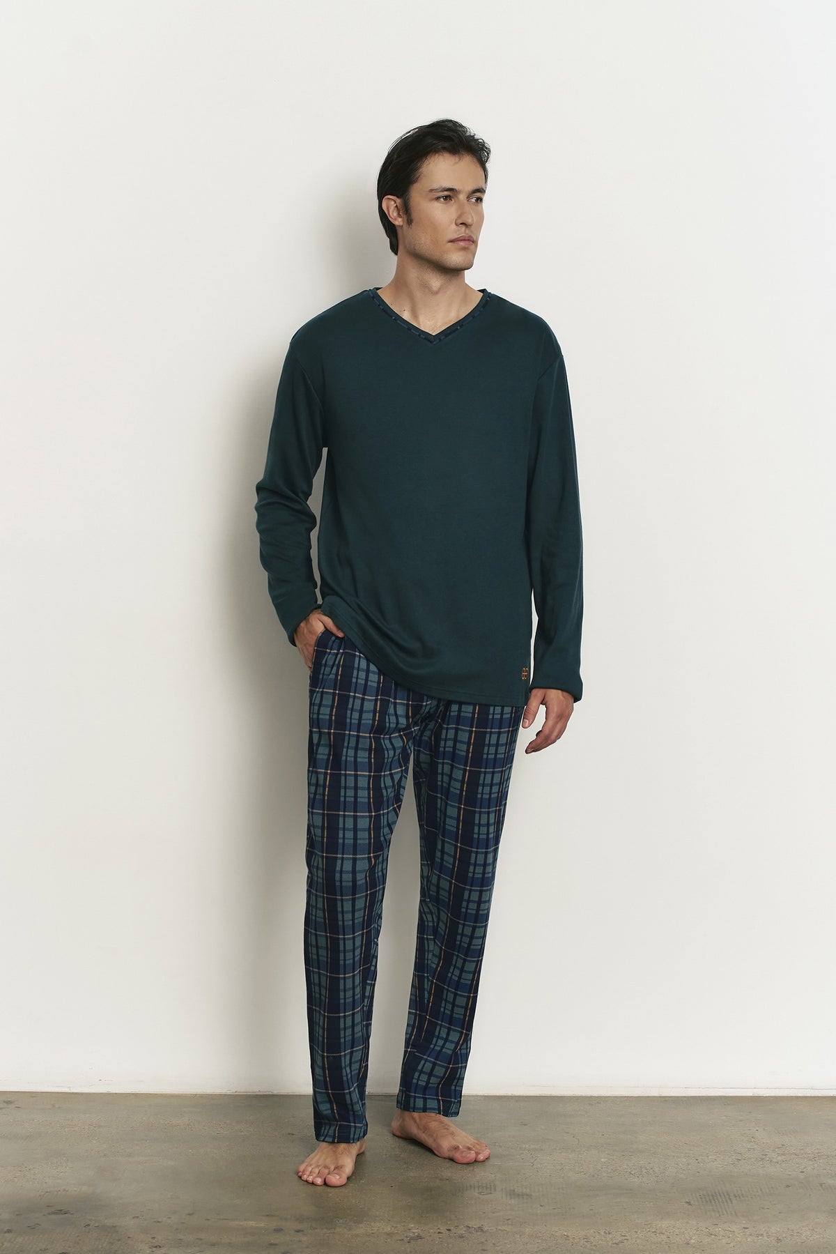 Pijama de hombre largo 100% algodón con acabado interior muy suave Cuadros