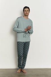 Pijama de hombre largo 100% algodón con acabado interior muy suave Robot