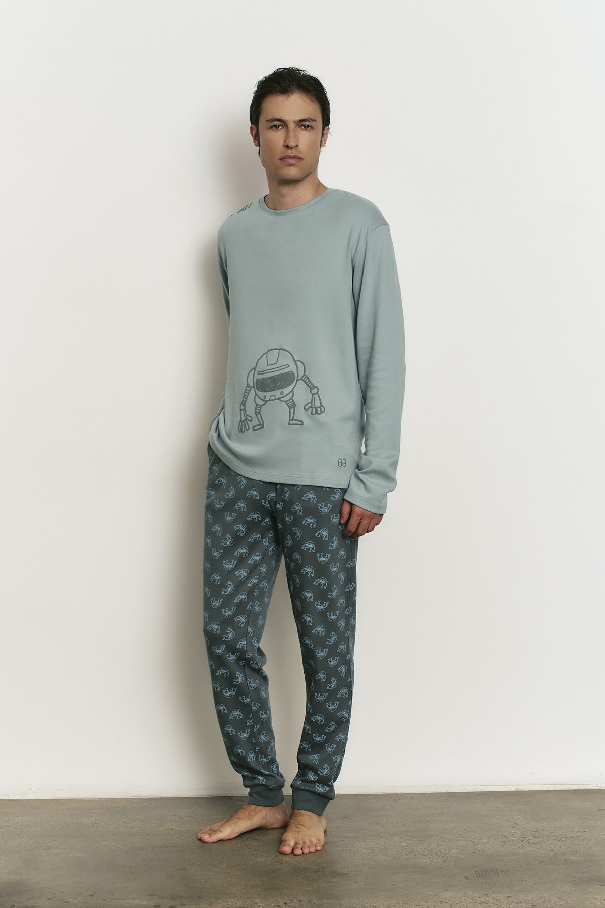 Pijama de hombre largo 100% algodón con acabado interior muy suave Robot