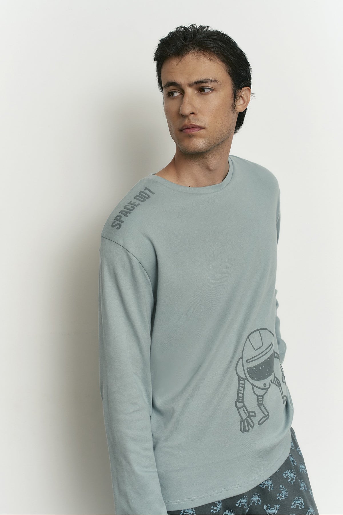 Pijama de hombre largo 100% algodón con acabado interior muy suave Robot