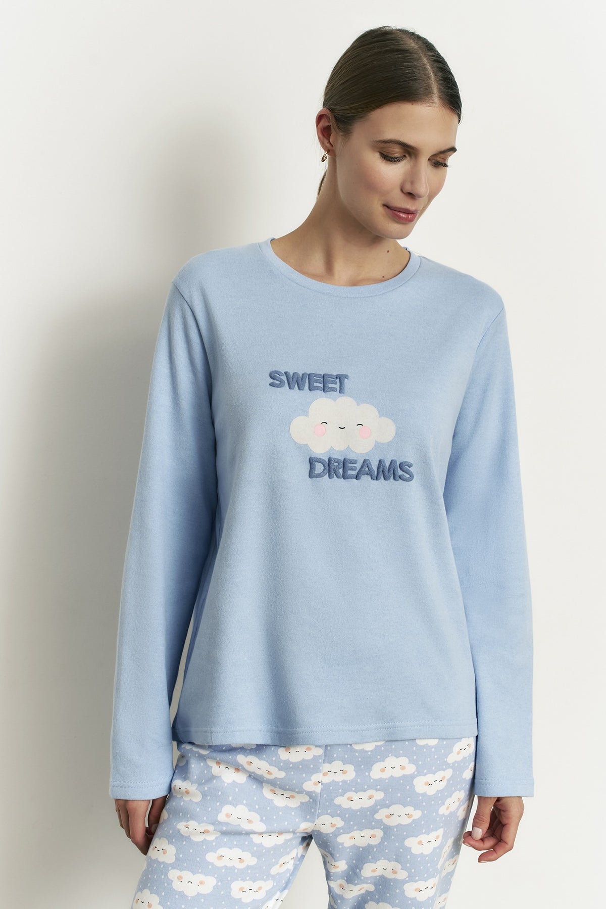 Pijama largo con camiseta manga larga algodón con interior suave Dreams