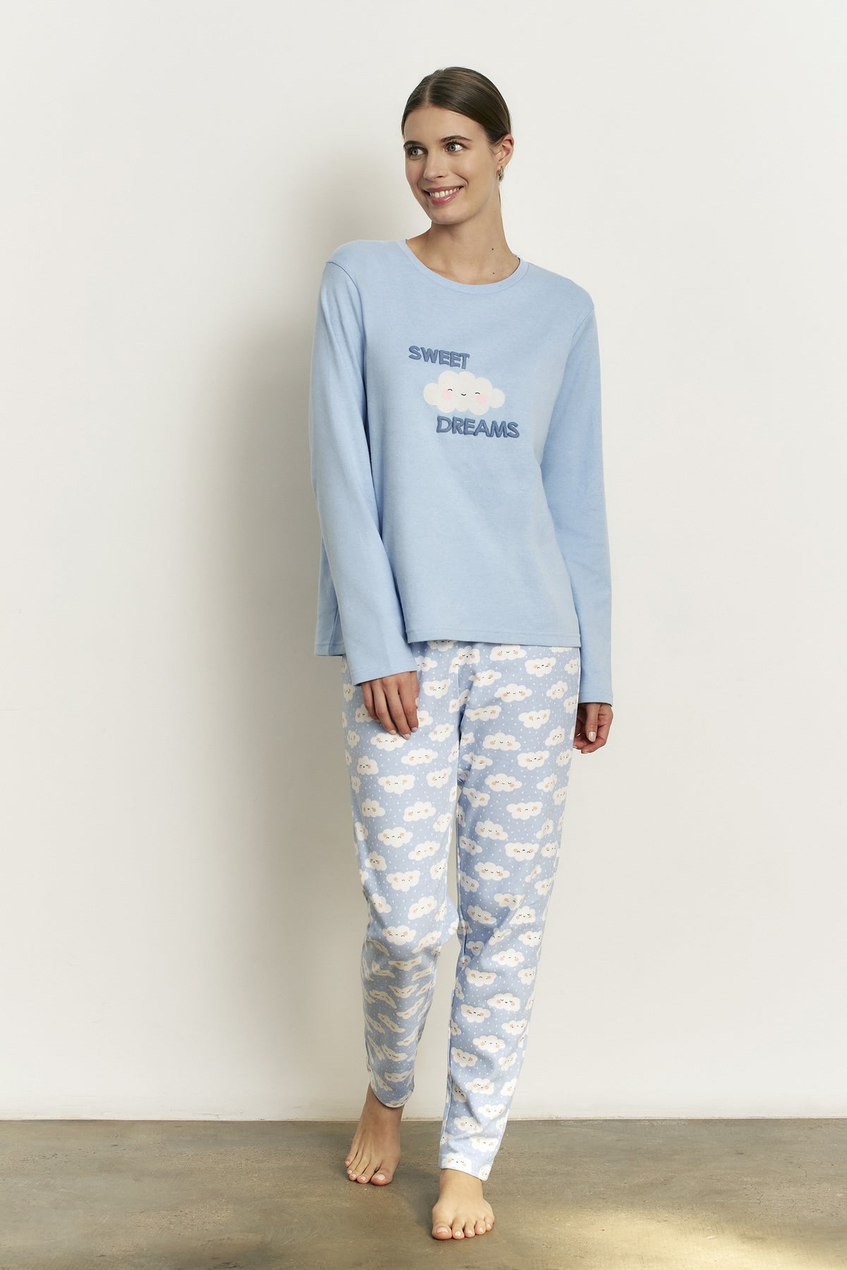 Pijama largo con camiseta manga larga algodón con interior suave Dreams