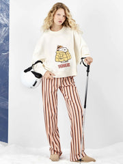 Pijama largo Snoopy con pantalón a rayas