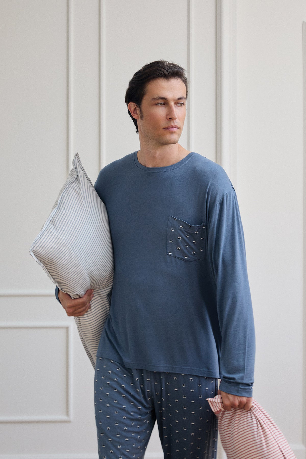 Pijama de hombre pantalón largo puño con camiseta manga larga viscosa Fox