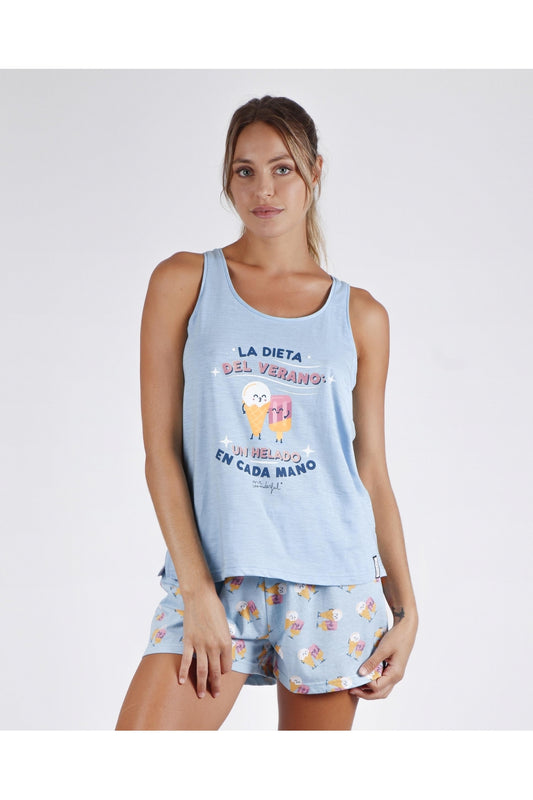 MR WONDERFUL Pijama Tirantes La Dieta del Verano para Mujer AZUL